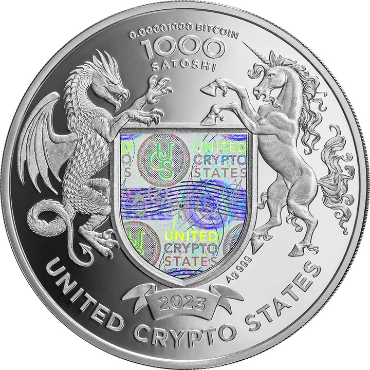 Statueta Libertății Silver Medal United Crypto States 1 oz argint 2023 Proof cu hologramă