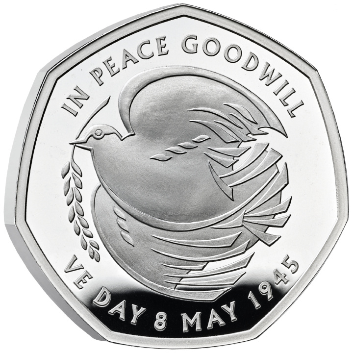 The 80th Anniversary of VE Day 50p Srebro 2025 Proof
