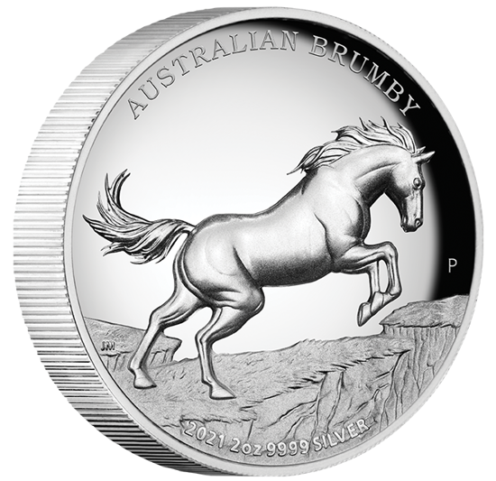 Cavallo selvaggio australiano - Brumby 2 once d'argento 2021 High Relief Proof