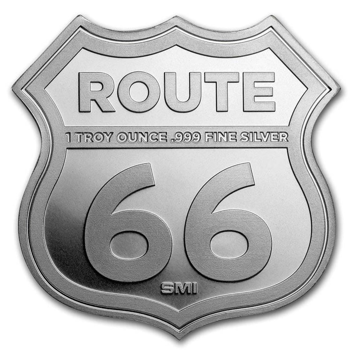 Icons of Route 66 Shield - Texas Cadillac Ranch 1 once d'argent