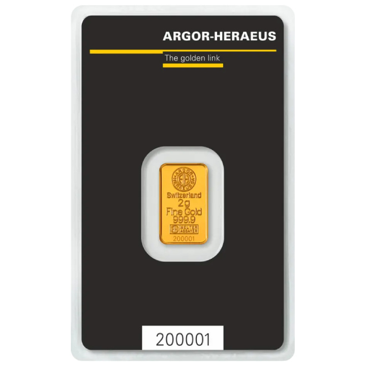 Lingotto Kinebar Argor Heraeus 2 grammi d'oro