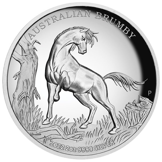 Australijski dziki koń - Brumby 2 uncje Srebra 2022 Proof High Relief