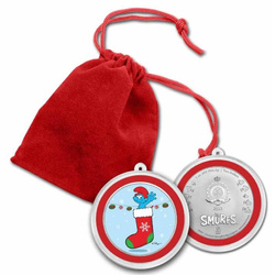 Niue: Smurfs Christmas Ornament kolorowany 1 uncja Srebra 2023 