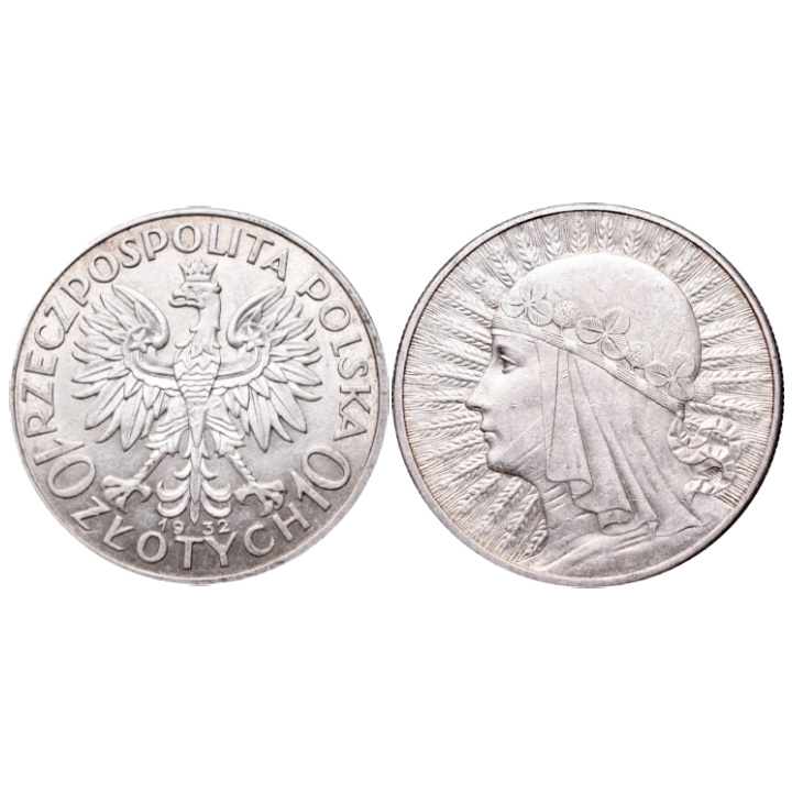 Polonia: "Cabeza de mujer" Jadwiga 10 zloty Plata 1932-1933