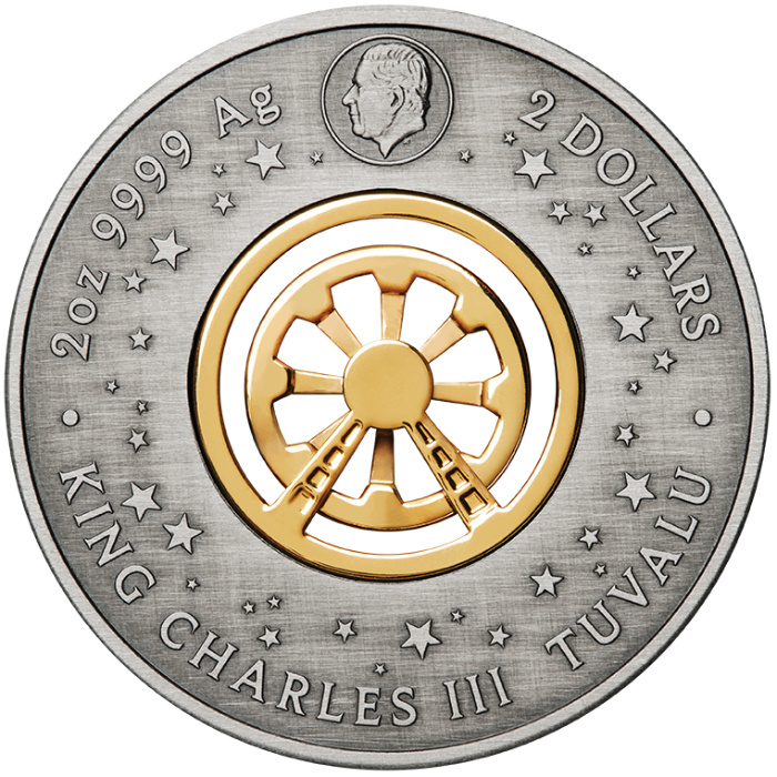 Tuvalu: Ferris Wheel kolorowany 2 uncje Srebra 2025 Antiqued Coin