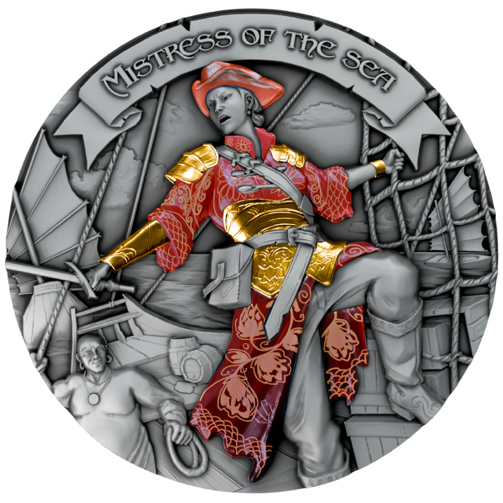 Niue : Mistress of the Sea 5 Argent plaqué or 2024 Pièce à haut relief vieilli