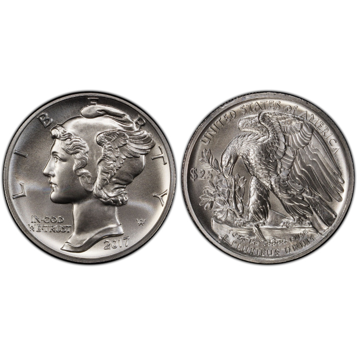 Aquila americana 1 oncia di palladio 2017 Alto rilievo - ANACS MS70 Primo giorno di emissione