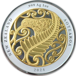 New Zealand: Year of the Dragon kolorowany, pozłacany 1 uncja Srebra 2024 Proof Medallion