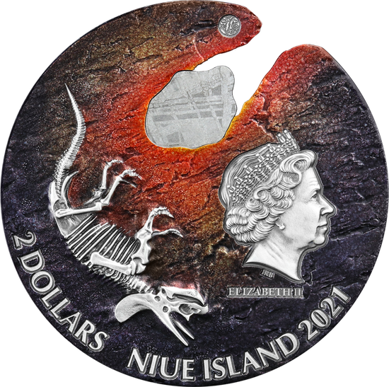 Niue: Impact Moments – Meteorite barevný 2 unce stříbra 2021 High Relief Antique Finish
