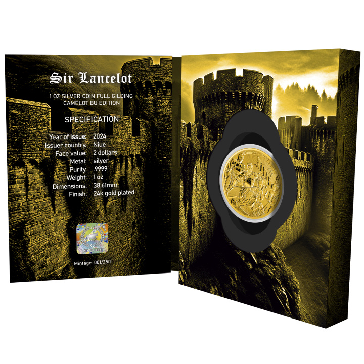 Niue: Camelot - Sir Lancelot pozłacany 1 uncja Srebra 2024