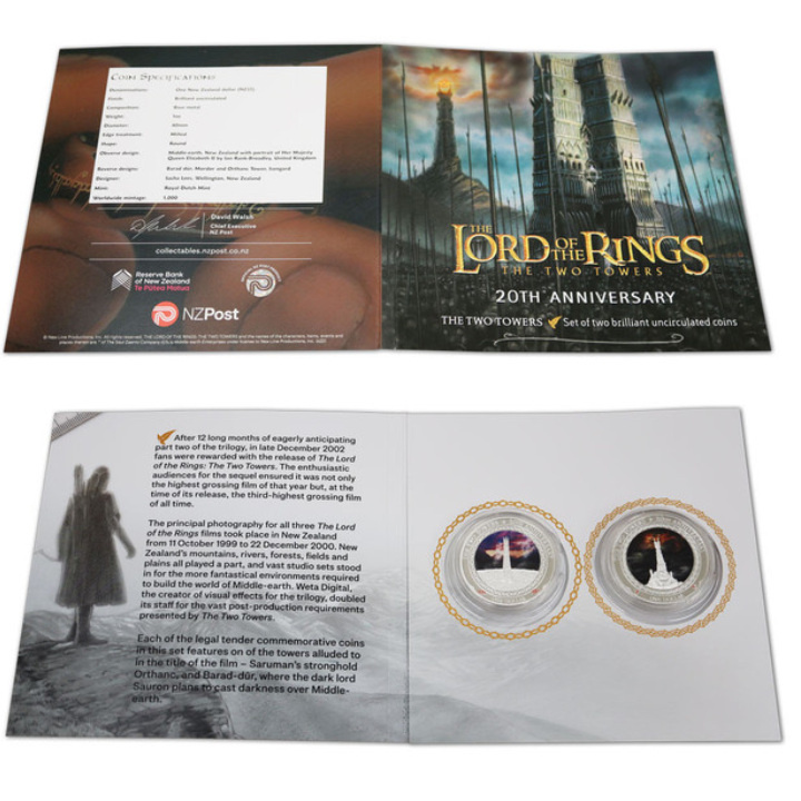Set of 2 coins 20th Anniversary of The Lord of the Rings: The Two Towers coloured Cupro - nikiel 2022