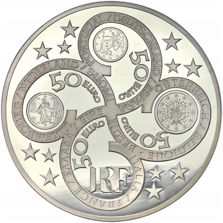 Francja: Europa - 1 rocznica "Euro" 1000 gramów Srebra 2003 Proof