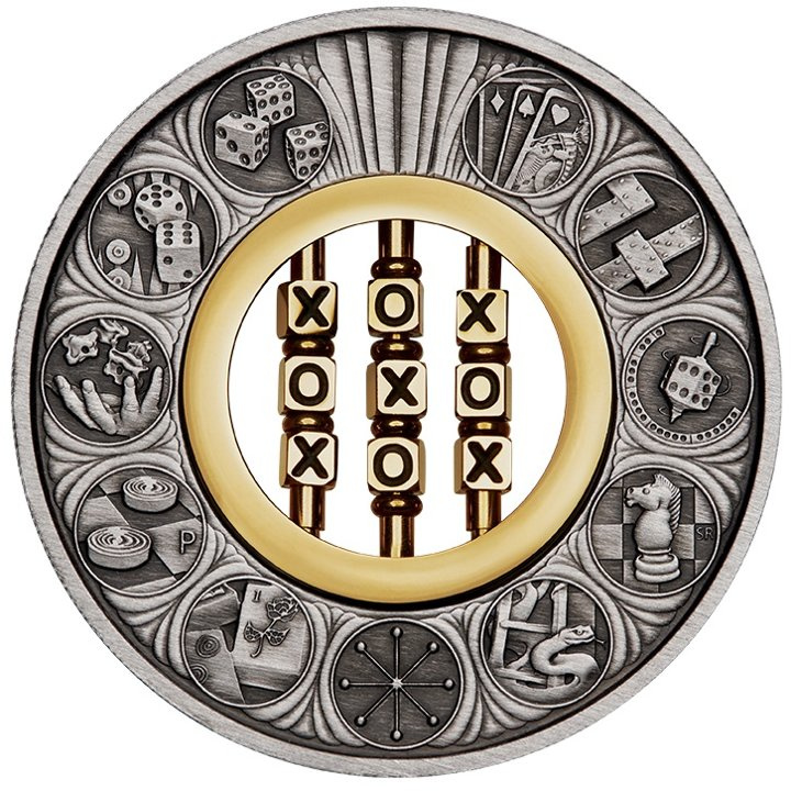 Tuvalu: Tic-Tac-Toe 2 uncje Srebra 2022 Antiqued Insert Macro Mood