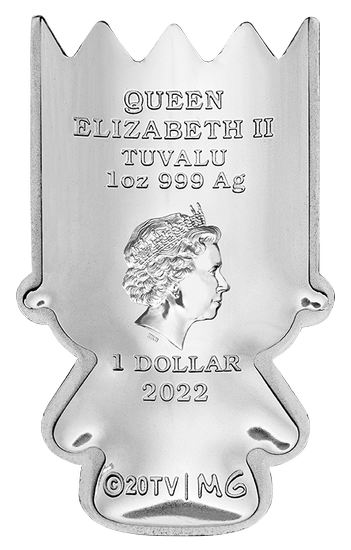 Tuvalu: Bart Simpson kolorowany 1 uncja Srebra 2022 Minted Minis Coin