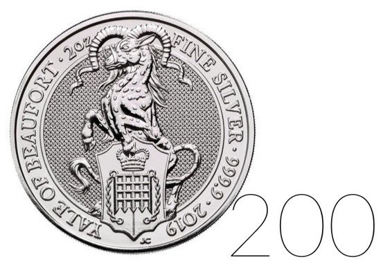 Bestias de la Reina: Bestias de la Reina: Yale Beauforts 2 onzas Plata 2019 PAQUETE DE 200 PAQUETES