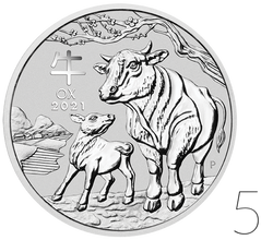 Lunar III: Jahr des Ochsen 2 oz Silber 5 Stück 2021