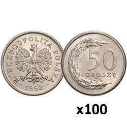 Banca Națională a Poloniei 50 groși Sac monetărie (100 bucăți) - Ani diferiți