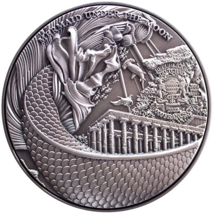 Tchad : Mermaid - Under The Mood colorée 2 onces d'argent 2022 High Relief Antiqued Coin