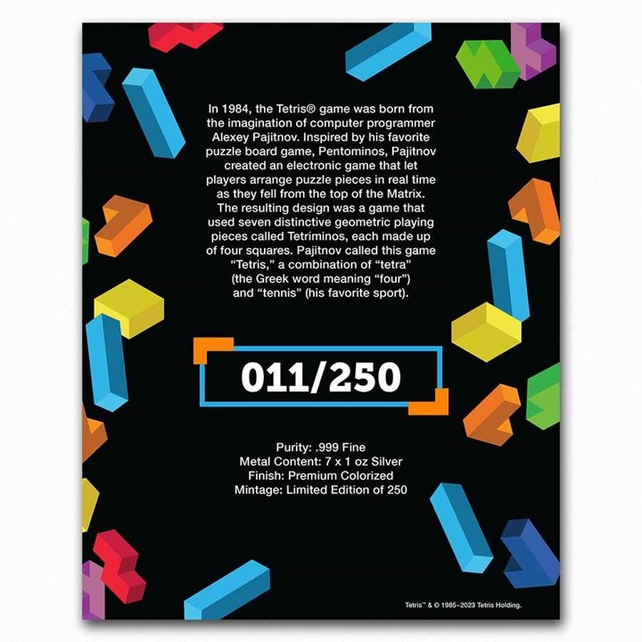 Niue: Tetris 1 oz Silver 7-Coin Tetrimino Shapes Set 2023