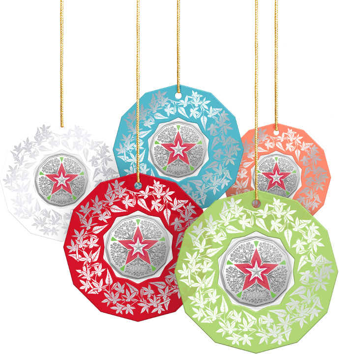 Christmas Decoration - Festive Floral coloured 50c Cupro-nickel 2023