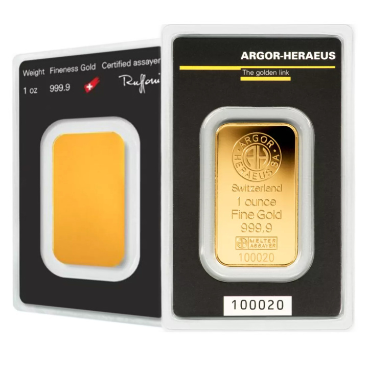 Argor bar - Heraeus 1 oz Gold LBMA GD Refiner