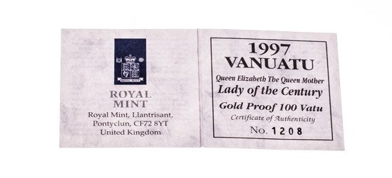 Vanuatu Królowa Matka 100 Vatu 1997 Proof