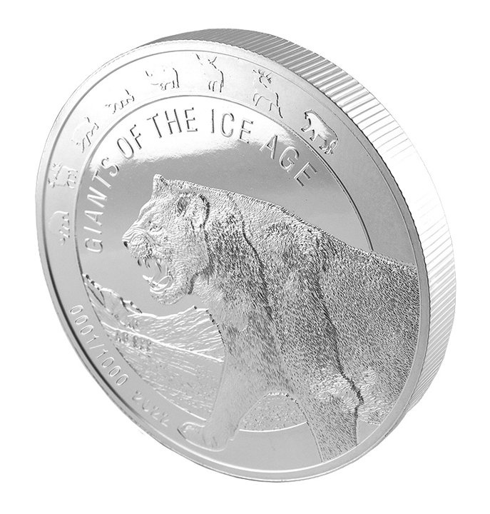 Ghana: Gigantes de la Edad de Hielo - León de las Cavernas 1000 gramos Plata 2022