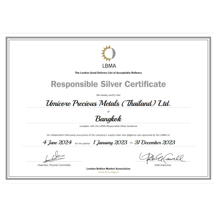 Umicore 1000 Gramm Silber Barren LBMA GD Refiner