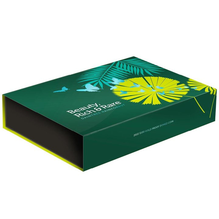 Beauty, Rich & Rare: Daintree Rainforest kolorowany 1 uncja Złota 2022 Proof Domed Coin