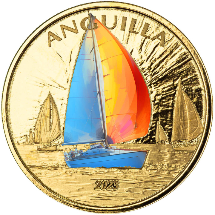 Anguilla: Regatta színes 1 uncia arany 2023 Proof