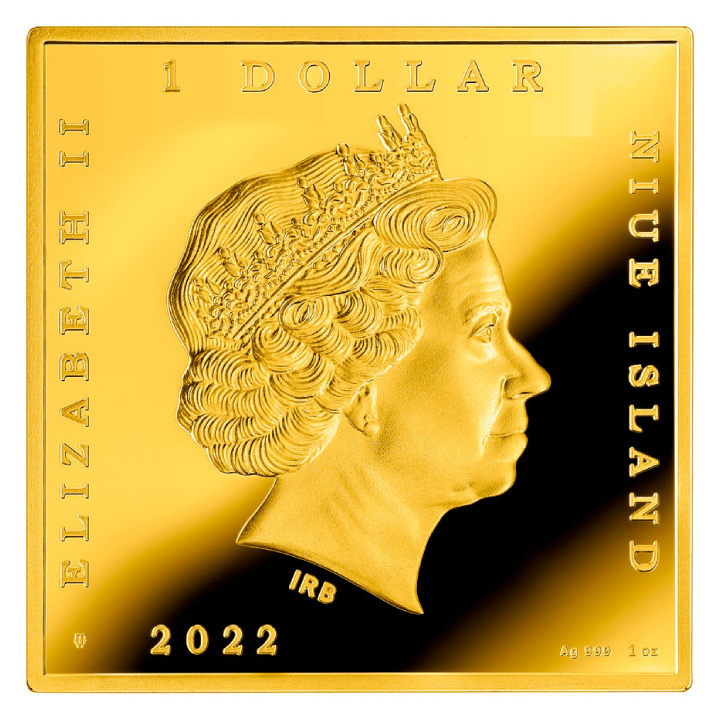 Niue: Caravaggio - Święty Hieronim piszący kolorowany, pozłacany 1 uncja Srebra 2022 Proof