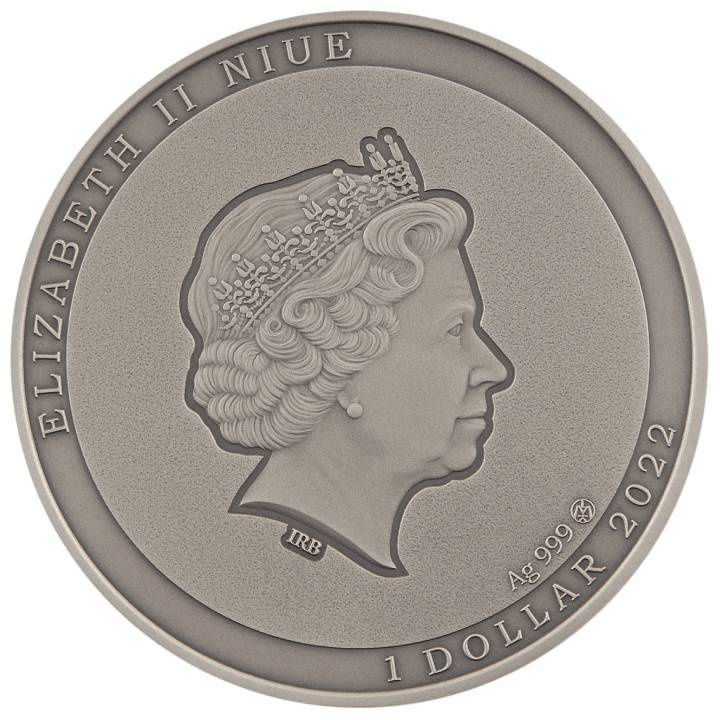 Niue: África Salvaje - La Araña Saltarina de color $1 Plata 2022 Acabado Antiguo