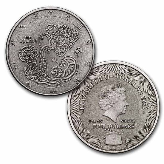 Zestaw 12 monet Tokelau: Zodiac Series 12 x 1 uncja Srebra 2022 Antique Coins