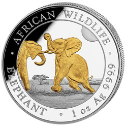 African Wildlife: Somalia Elephant 1 oz Silver 2024 Gilded Coin