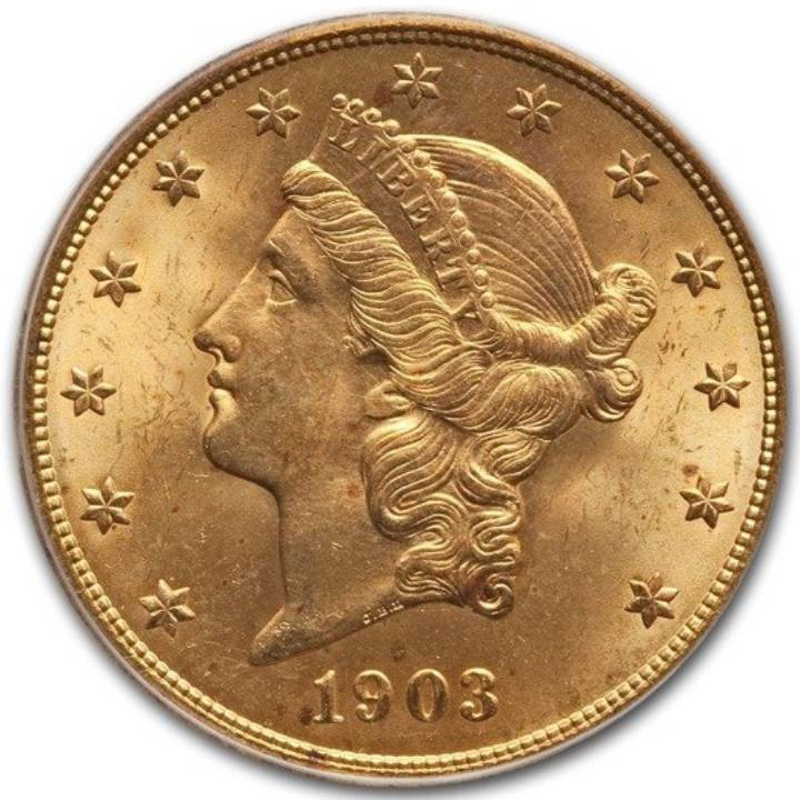 Liberty Head Águila Doble 20 Dólar 1903 UNC DETAILS NGC