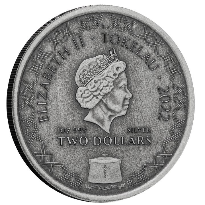 Tokelau: Komodo Dragon A.I. Apocalypse 1 uncja Srebra 2022 Antiqued Coin