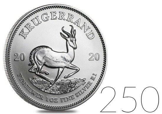 Krugerrand 1 Uncja Srebra 2020 PAKIET 250 SZTUK
