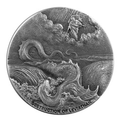 Niue: Bíblica - Destrucción del Leviatán 2 oz Plata 2020 Proof Antiqued Coin