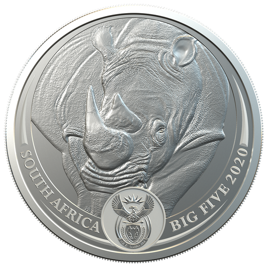 Los Cinco Grandes Rinoceronte 1 oz Plata 2020