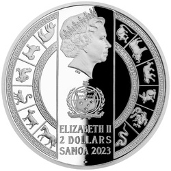 Samoa: Moneta di cristallo - Anno del Coniglio $2 Argento 2023 Proof