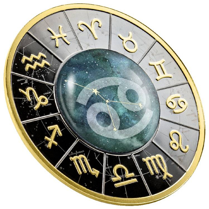 Cameroon: Zodiac Sign - Cancer coloured Silver 2023 Gilded Black Proof Coin