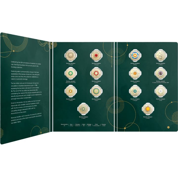 Zestaw 14 monet: 35th Anniversary of the Two Dollar kolorowany Brąz Aluminiowy 2023