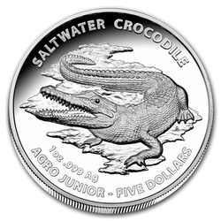 Crocodile australien Agro Jr. 1 once d'argent 2015 PROOF High Relief