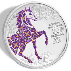 Macau: Lunar Horse Farbige 1 Unze Silber 2026 Proof