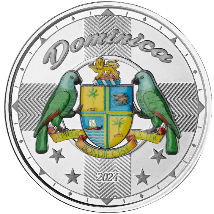 Dominica: Coat of Arms koloriert 1 oz Silber 2024 Proof