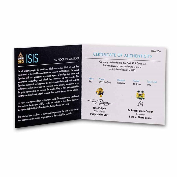 Sierra Leona: Dioses egipcios - Isis coloreado 2 oz Plata 2023 Proof