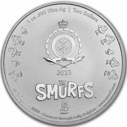 Niue : Les Schtroumpfs et le bonhomme de neige colorés 1 once d'argent 2023 Slab