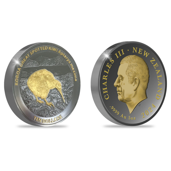 Kiwi aranybevonatú 5 uncia ezüst 2024 Fekete Proof