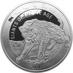 Ghana : Giants of the Ice Age - Tigre à dents de sabre 1 once d'argent 2020