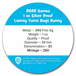Samoa: Looney Tunes - Bugs Bunny 1 uncja Srebra 2022 Proof